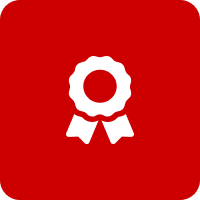 White award ribbon on red background.